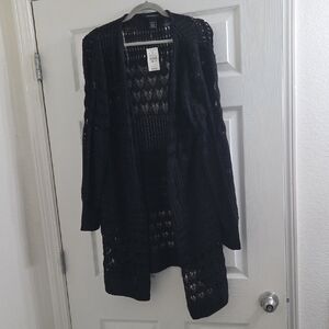 Ashley Stewart Black Open Knit Cardigan
